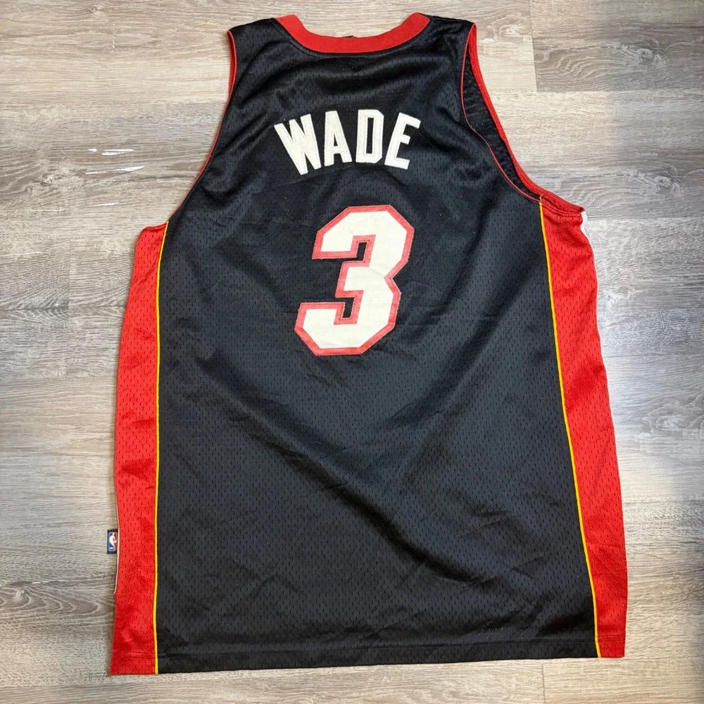 Adidas NBA Miami Heat Dwyane Wade 3 Jersey Black Swingman Mens Large Length +2